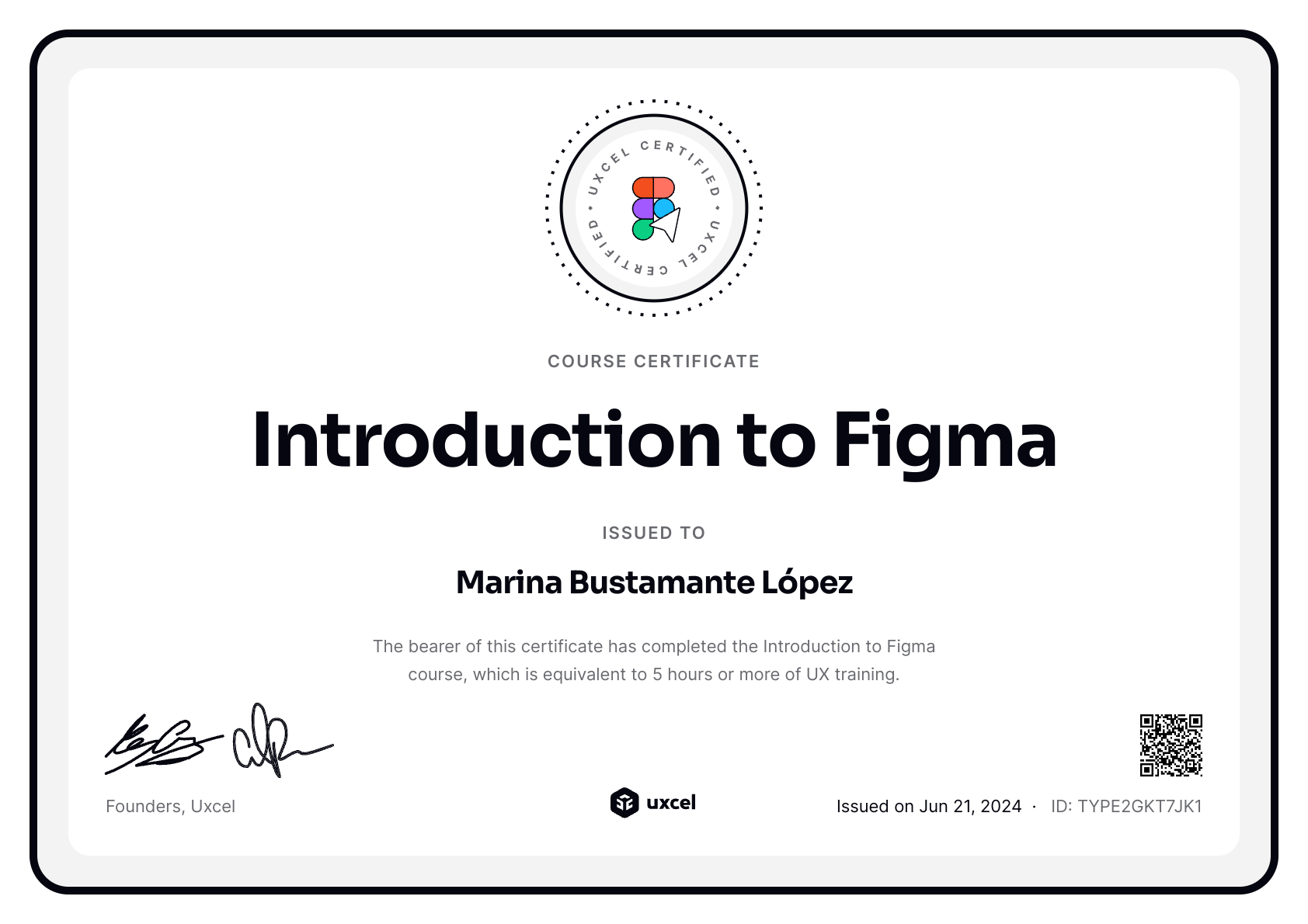 Marina Bustamante López's certificate